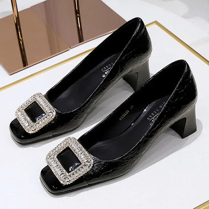 BIGTREE Fashion Metal Crystal Splice Women Pumps Kitten Heels Luxury Thick Heel Elegant Party Ladies Shoes Zapatos De Mujer