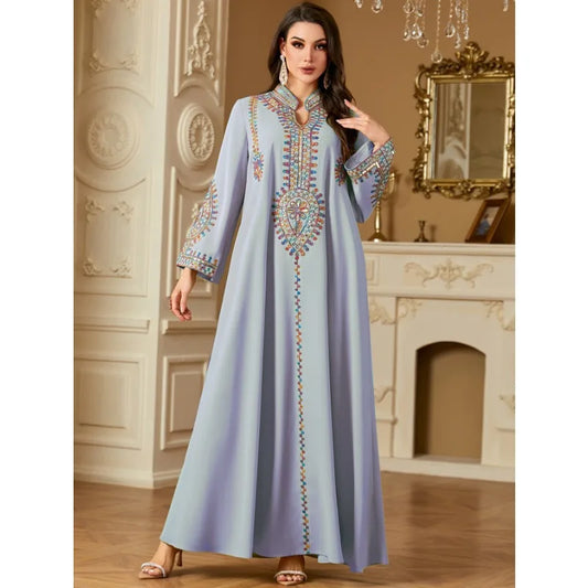 2025 Ramadan Muslim Women Embroidery Long Dress Islam Gulf Jalabiya Morocco Kaftan Turkey Robe Dubai Abaya Eid Djellaba Vestidos