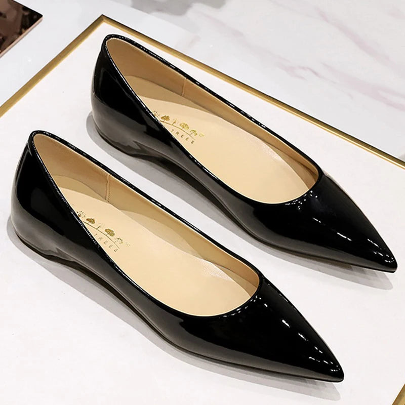 Patent Leather Women Flats Lady Sexy Evening Party Slip On Flat Shoes Women Sharp Pointed Low Heel Shoes Leisure Female Shoes