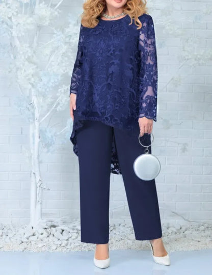 Women's Evening Dress Lace Embroidered Pants Two-piece Cocktail Dress Set Plus Size 2 Piece Set Women Summer