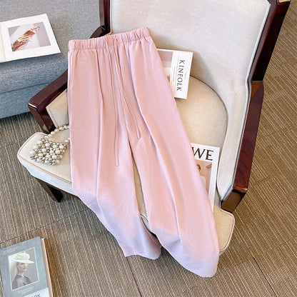 150Kg Summer Cool Pants Plus Size Women's Hip 165 High Waisted Straight Tube Thin Wide Leg Pants 5XL 6XL 7XL 8XL 9XL 3-Colors