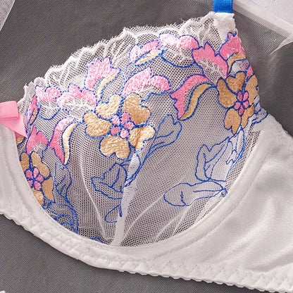 Women's Lingerie Sweet Floral Embroidered Lingerie Set Underwire Push Up Bra Panties Sets Elegant Mesh Underwear Soft Intimate