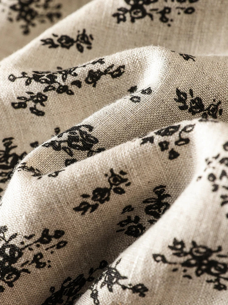 Summer Cotton Linen Wide Leg Pants High Waist Slim Straight Casual Loose Versatile Floral Print Nine Point Pants for plus Siz...