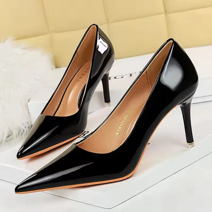BIGTREE Shoes Patent Leather Women 7.5 cm 10.5 Heels Fashion Women Pumps Stiletto Heels Lady Shoes Large Size Sexy Party Shoe
