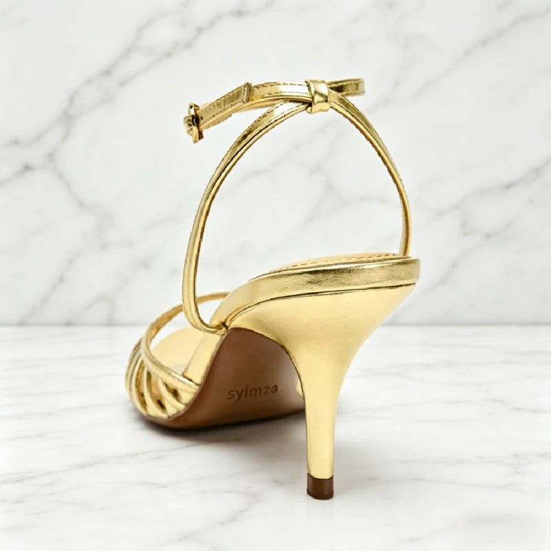 Cutout Narrow Band Peep Toe Ankle Strap Buckle Heeled Sandals Women Sexy High Stiletto Heels for Ladies Elegant Women's Shoes