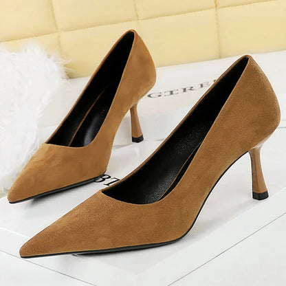 BIGTREE Shoes Women Pumps Luxury High Heels Comfortable Suede Women Shoes Stiletto 6.5 cm Heels Ladies Shoes Pointed Female Heel