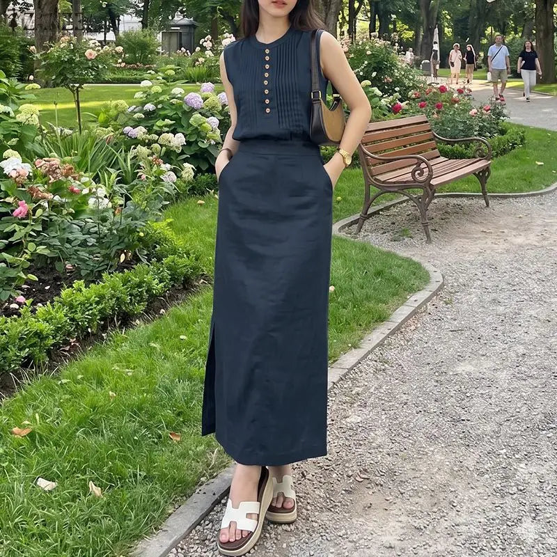 Summer Sleeveless Tank Tops A Line Midi Dress Sets ZANZEA 2PCS Women OL Work Outfits Casual Solid Color 2 Pieces Sets Skirt Suit