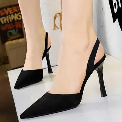 BIGTREE Shoes Women Sandals Stiletto Heels 9 cm Suede High Heels Women Summer Shoes Hollow Out Back Strap Sandals Party Shoes