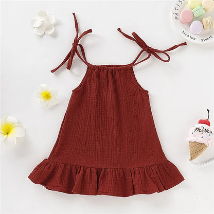 1-5 Years Old Kid Girl Summer Breathable Cotton Slip Dress Adjustable  Solid Color Halter Dress Toddler Girl Holiday Beachwea