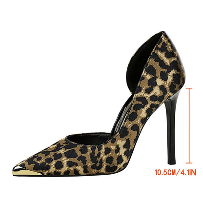 BIGTREE Shoes Leopard Print Women Pumps Silks Satins High Heels Metal Pointed Tip Women Heels 10.5 Cm Stiletto Sexy Party Shoes