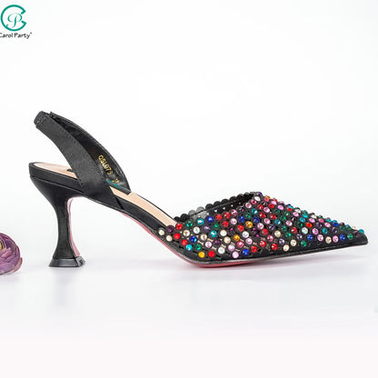 New Wine Red High Heels Shoes And Bag Dotted Crystal Wedding Party Spring, Summer, and Autumn Fashion Women's Noble Sandals