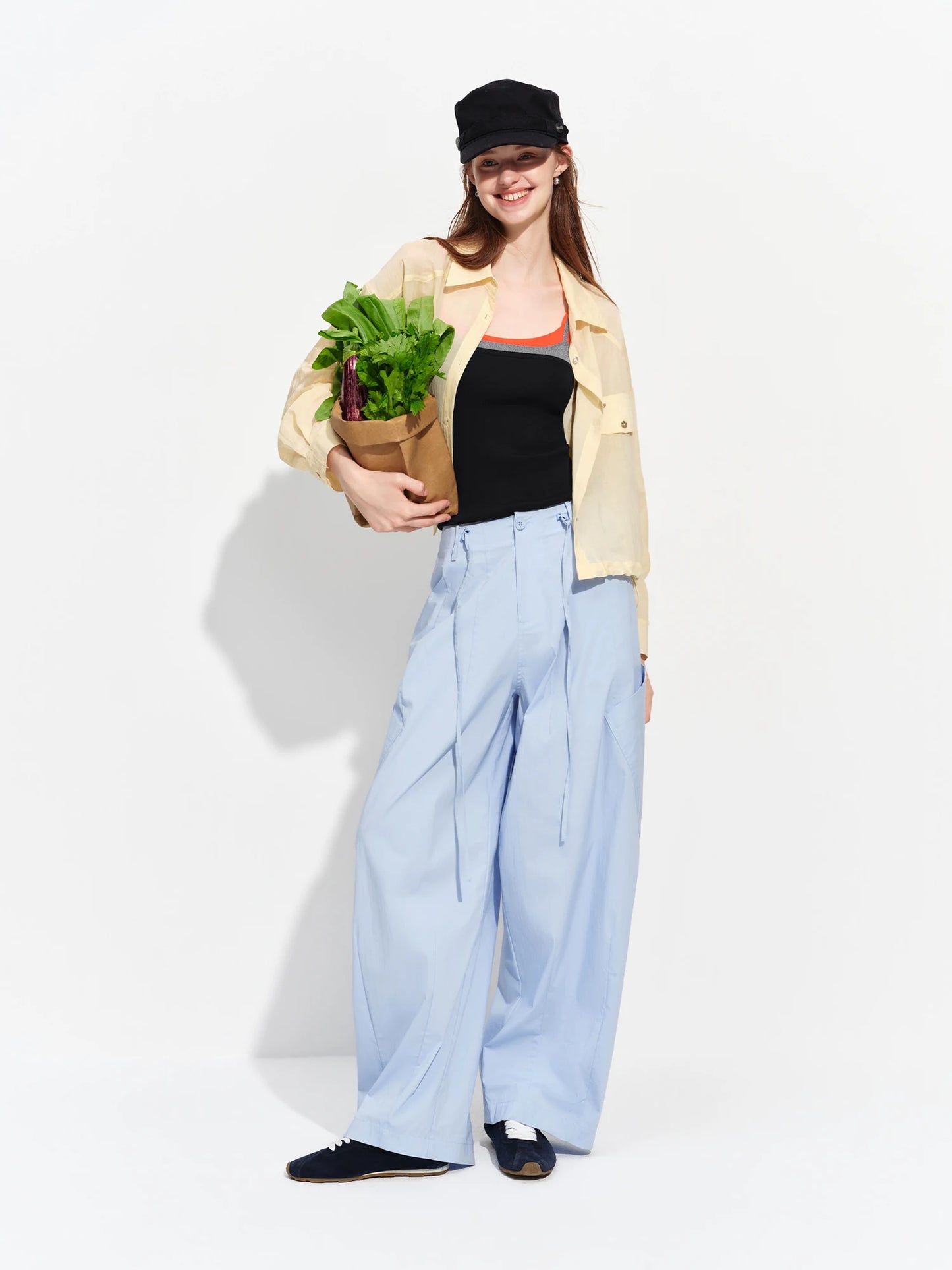 FSLE 2026 Summer Women's Casual Mid-Rise Balloon Pants with Barrel Leg Silhouette - Relaxed Fit for Daily and Summer Wear