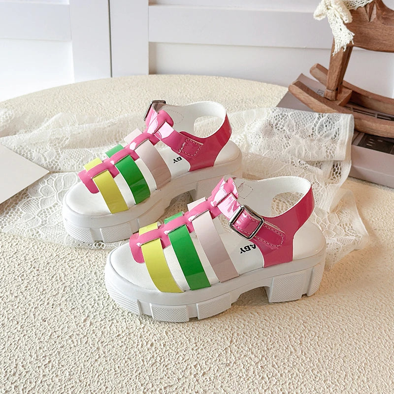 Girls Colorful Woven Platform Sandals Kids Chunky Heel Roman Open Toe Casual Shoes for Toddler Little Kid Fashion Beach Sandals