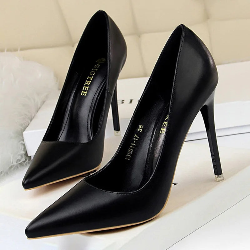 BIGTREE Shoes Women Pumps Pu Leather High-heeled Shoes Fashion Wedding Shoes Stiletto Heels Sexy Party Shoes Large Size 42 43