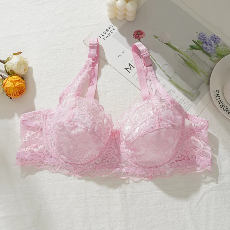 Sexy Lace Thin Bras Plus Size 36-44B/C Cup Women's Push Up Bra Breathable Comfortable Bralette French Deep V Female Underwear
