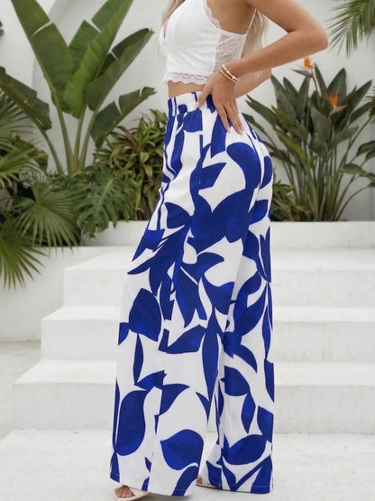 Autumn Winter Women Elegant Leaf Print Wide Leg Pants High Waist Loose Casual Trousers Vintage Palazzo Pants Streetwear Female