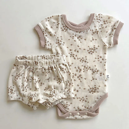 TZ2432 New Korean Baby Flower Short Sleeved Set for Women's Baby Thin Cotton Soft Home Short Sleeved Shorts Two Piece Set