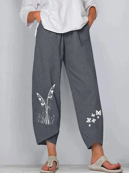 Vintage Cotton and Linen Loose Harem Pants Casual High Waist Wide Leg Trousers Women Harajuku Printed Baggy Pants Oversized