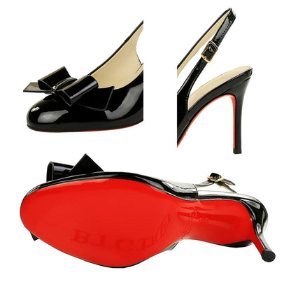 BIGTREE Shoes Round-toe Women Pumps Patent Leather High Heels Bowknot Women Heels Stiletto 8 cm Buckle High-heeled Sandals Lady