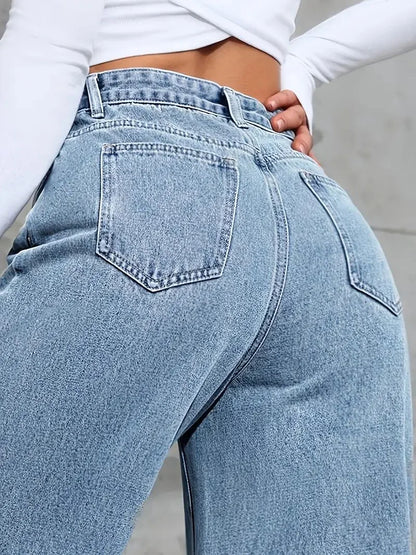 Womens Plus Size Loose Jeans Casual Straight Denim Pants Elastic Stretch Comfort Fit Decorated with Beaded Embroidery Jeans