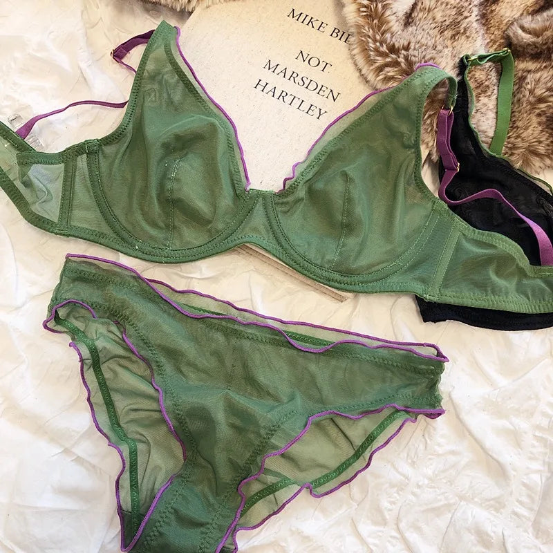 Minimizer Bra Plus Size Underwire French Style Triangle Cup Push Up Sexy Mesh Lingerie Set Support 32-40 MOYISU Sexy Bra Set BC