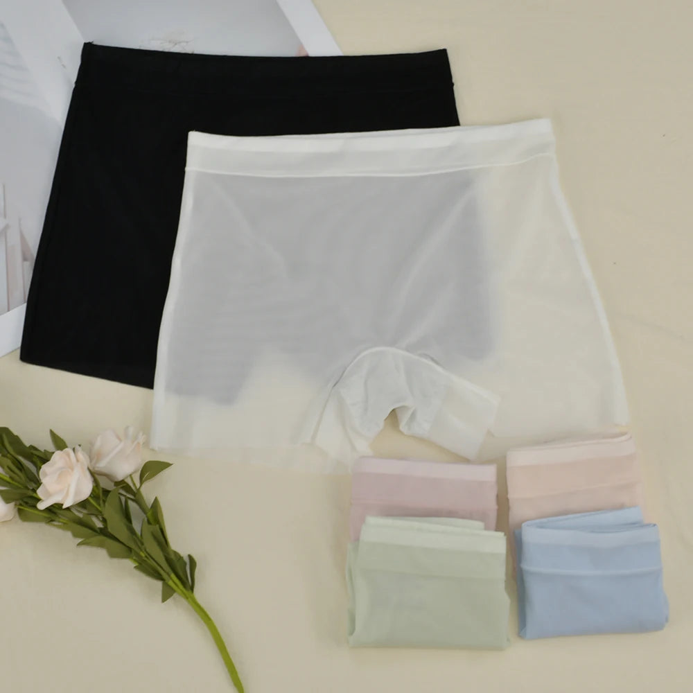 1pc Summer Ice Silk Ultra-thin Boxer Underwear Women Seamless High Waist Panties Plus Size Quick Dry Female Safety Short Pants