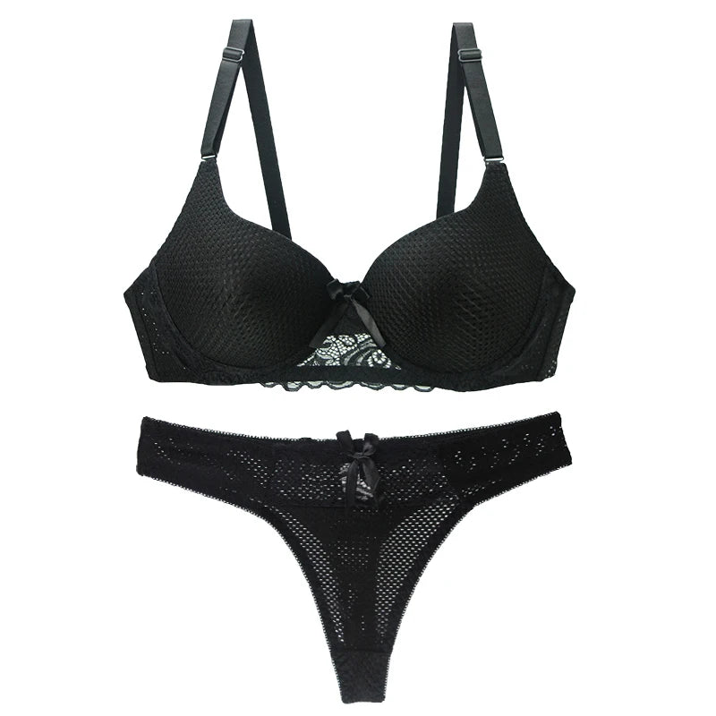 2024 New Sexy Underwear Thong Ladies Underwire Lace Lingerie Cover Solid Color Large Size Hook Eye Women Bra Sets