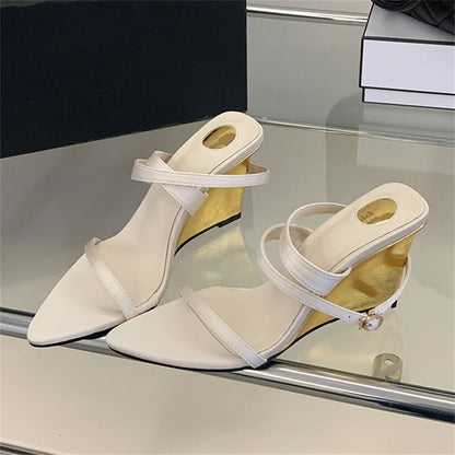 Elegant Wedge Peep Toe Women Sandals Sexy Pointed Toe High Heels for Ladies Summer Street Style Cross-Strap Sandalias De Mujer