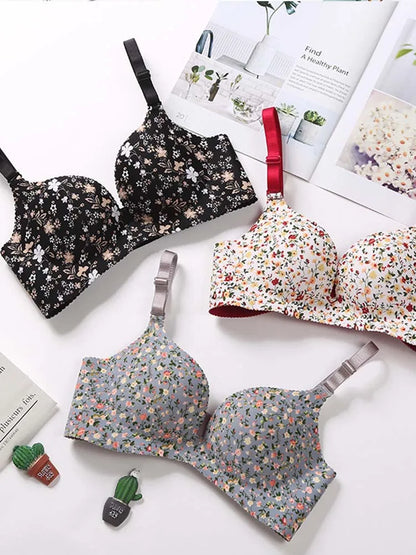 Women Lingerie Seamless Adjustable Bra Sexy Comfortable Nylon Flower Print One-Piece Underwear  Breathable