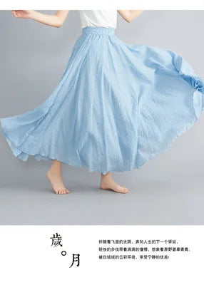 new 2020 Women Linen Cotton Long Skirts Elastic Waist Pleated Maxi Skirts Beach Boho Vintage Summer Skirts Faldas Saia
