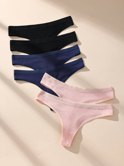 6Pcs Women's Panties Striped Briefs for Women Low-Rise Breathable Cotton Female Soft Underwear Solid Colors Ladies Underpants