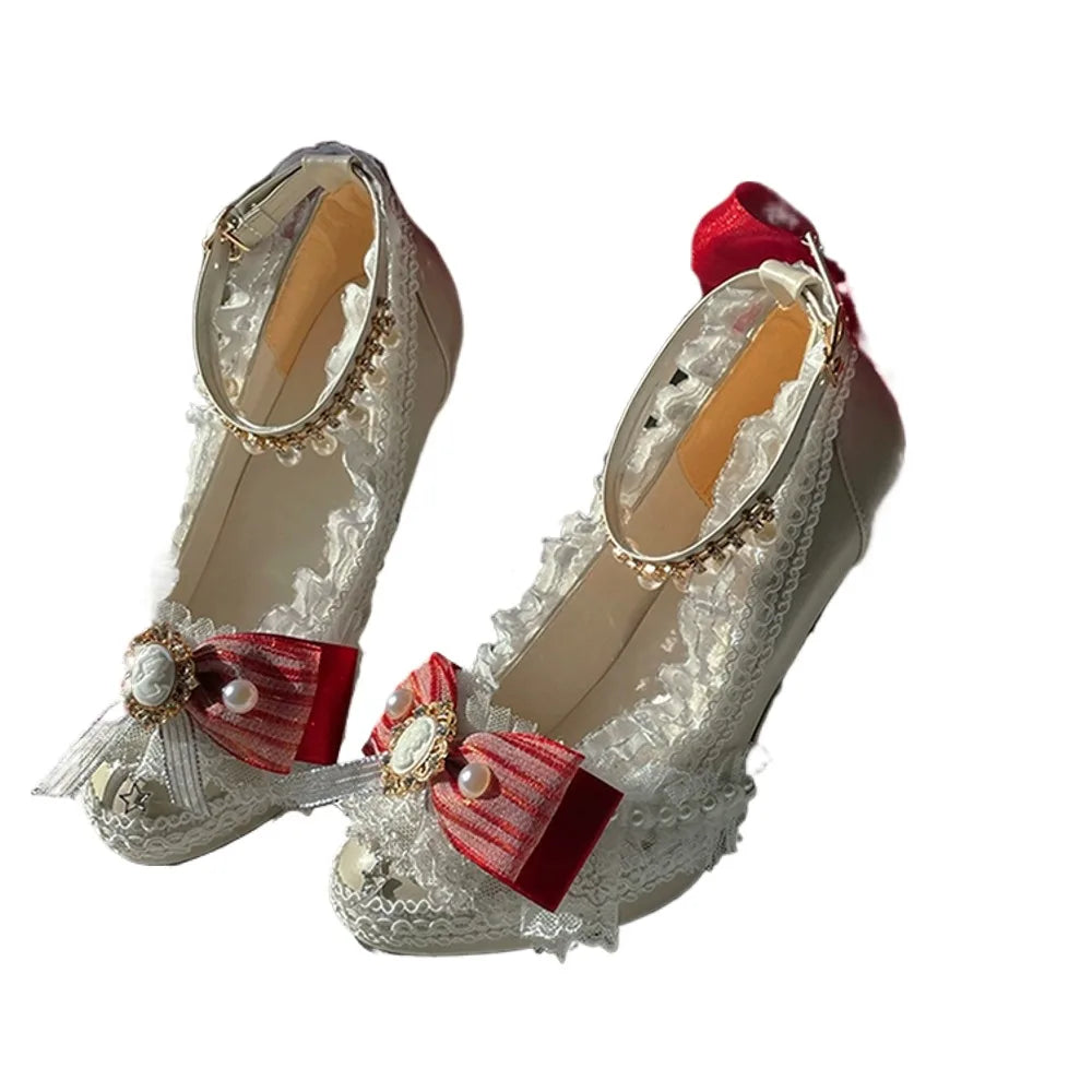 Lolita Original Handmade Lo Shoes Thick Heels Round Head High Heels Japanese Sweet Princess Girl Loli Tea Party Single Shoes