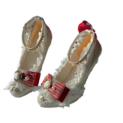 Lolita Original Handmade Lo Shoes Thick Heels Round Head High Heels Japanese Sweet Princess Girl Loli Tea Party Single Shoes