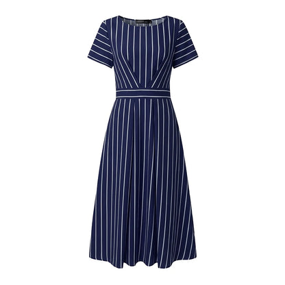 ZANZEA Fashion Women Short Sleeve Striped Sundress Summer OL Work Dress Elegant A Line Waisted Midi Robe Casual Holiday Dresses