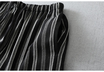 Limiguyue Vintage Soft Casual Wide Leg Linen Pants Women Summer Daily Loose Elastic Waist Long Striped Trousers Breathable T526