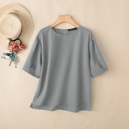 ZANZEA 2026 Summer Casual Blouses Woman O-Neck Half Puff Sleeves Solid Color Loose Tops Minimalist Everyday Wear Blusas de Mujer