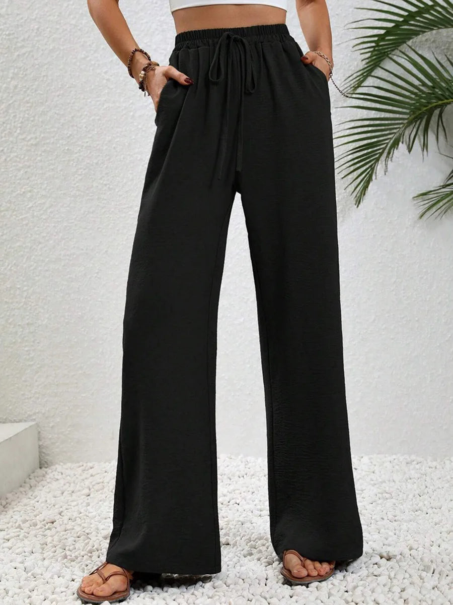 Modigirl 2026 Women Wide Leg Pants Women's Pants And Trousers High Waist Drawstring Elastic Waist Loose Casual Outfits