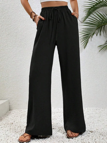 Modigirl 2026 Women Wide Leg Pants Women's Pants And Trousers High Waist Drawstring Elastic Waist Loose Casual Outfits