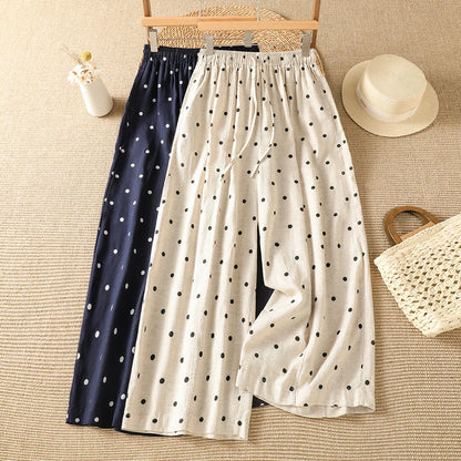 Summer New Polka Dot Wide Leg Pants Elastic Waist Loose Harem Pants Cotton Material Commute Style Ladies plus Size Trousers