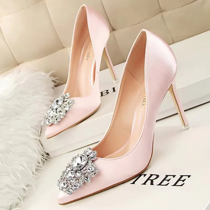 BIGTREE Women Heels Metal Rhinestones Woman Pumps Wedding Shoes High Heels Shoes Gold Silver Sexy Party Shoes Large size 42 43