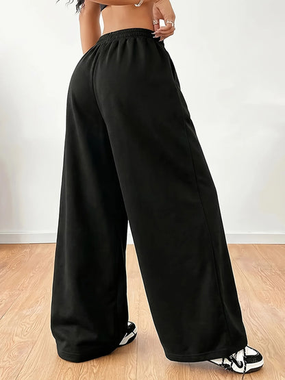 New Women's Plus Size Star Print Pants Fleece Elastic Waist Straight Leg Sweatpants Fashionable and Versatile