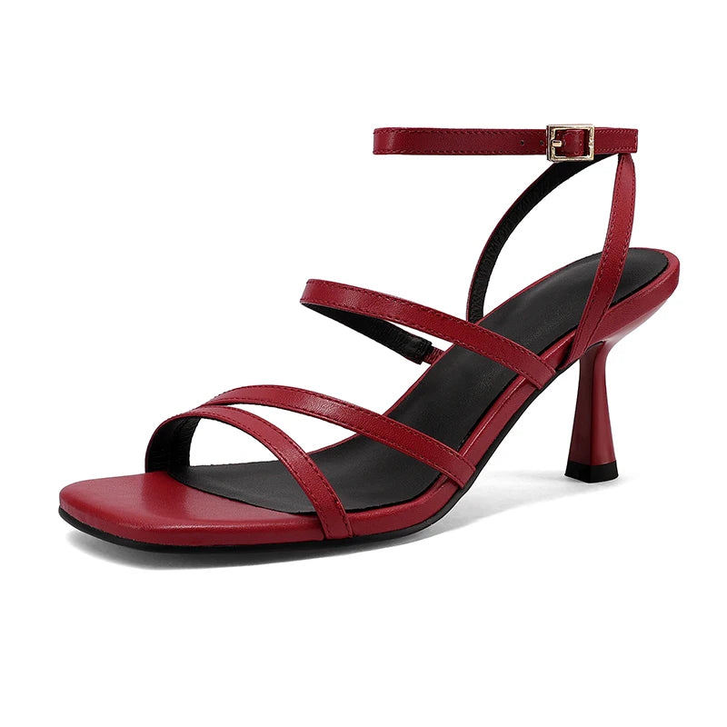 SmallHut New 2026 Trend Ankle Strap Sandals Summer Women Sexy Lady High Heel Red Black Light-Yellow Beige Apricot Buckle Sandals