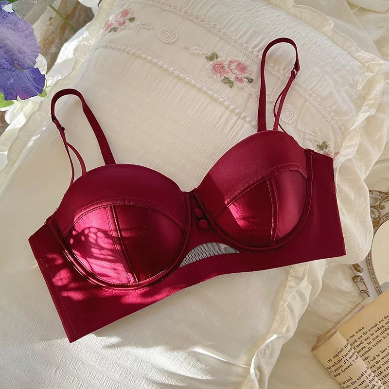 TikTok Viral MOYISU Zodiac Bra Set Red Retro VS Style Push Up Lingerie Fake Big Boobs Look for Small Chest No Padding Wirefree