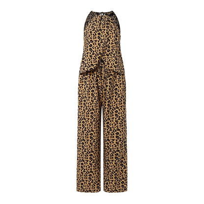 Stylish Women 2 Pieces Sets Leopard Print Holiday Outfits ZANZEA Summer Halter Sleeveless Tanks Tops Beach Pant Sets Streetwear