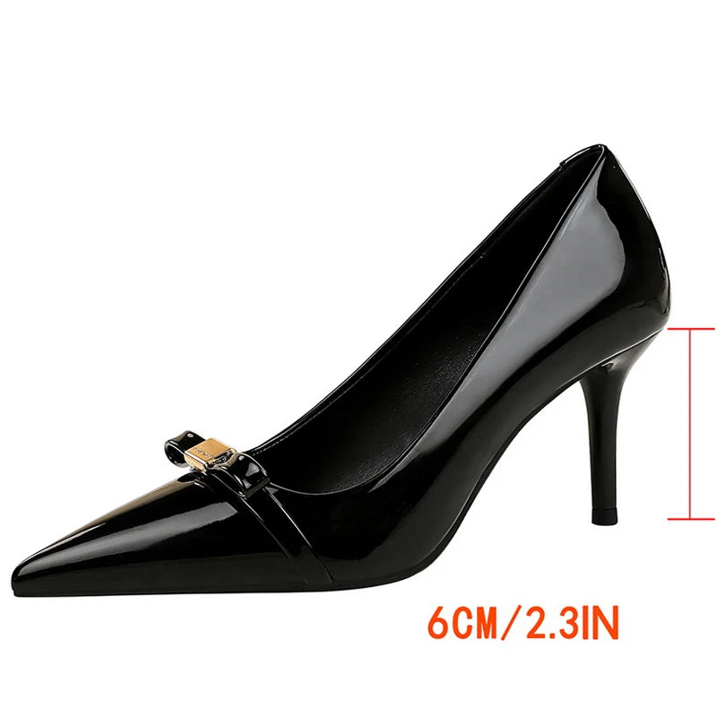 BIGTREE Shoes Patent Leather Women Pumps Bowknot Design High Heels Occupation OL Office Shoes Stiletto Heels 6 cm Party Shoes