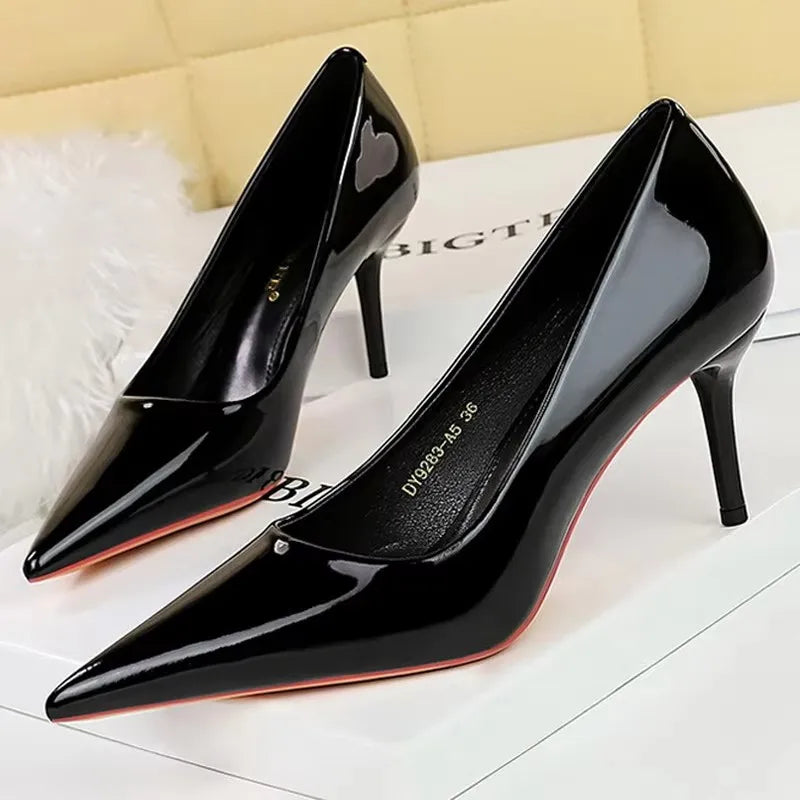 BIGTREE Shoes Patent Leather Women Pumps Sexy High Heels Pointed Lady Party Shoes Stilettos Women Heels Fashion Wedding Shoes