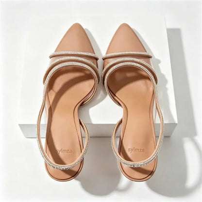 Shiny Crystal Decoration Slingback Heels Women Fashion Transparent PVC Stiletto Sandals Elegant Pointed Toe Wedding Bridal Shoes