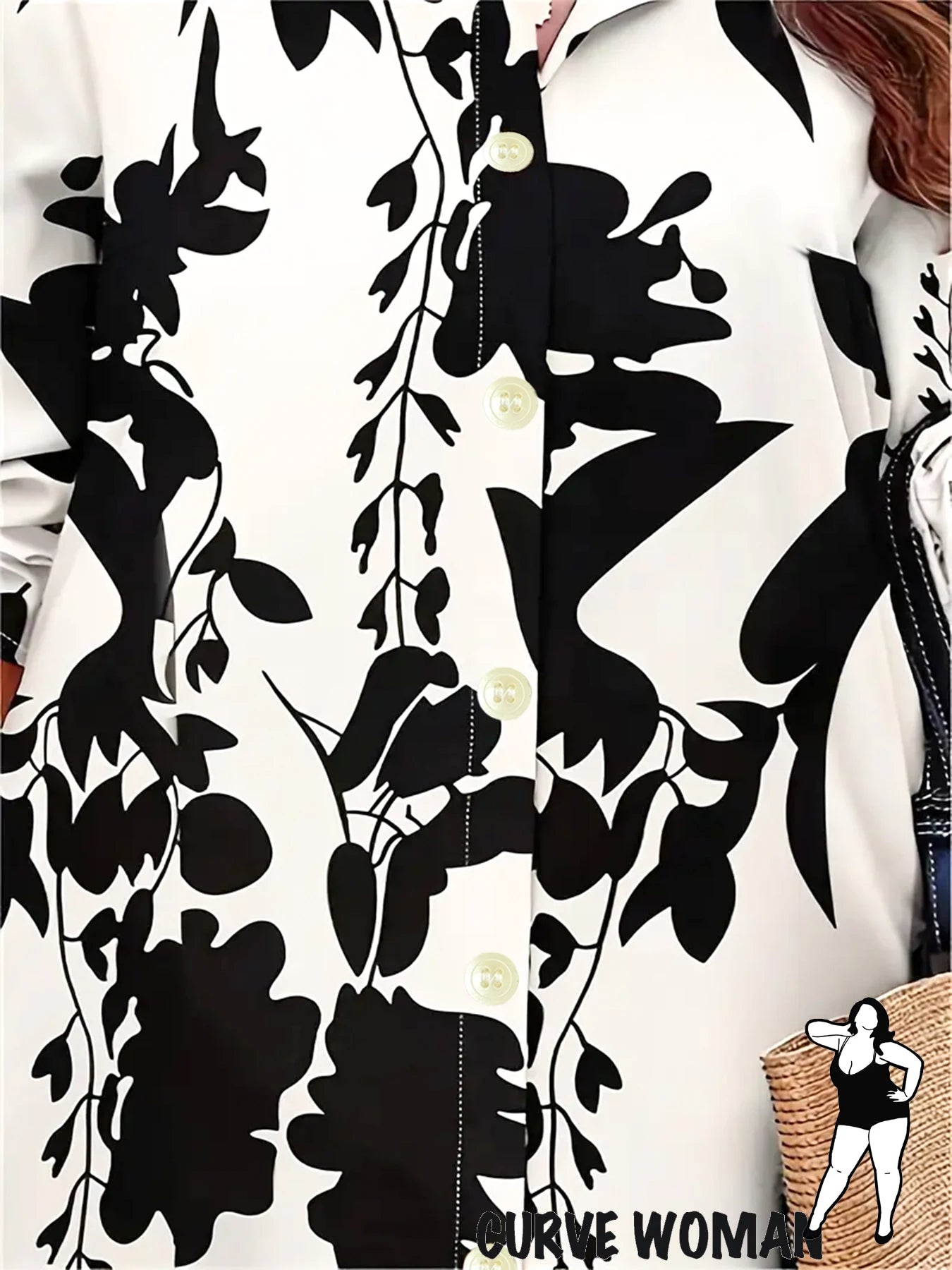Large size women's autumn casual black and white long sleeves appointment printing long sleeves medium length, realize the mouth