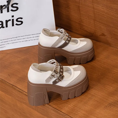 AIYUQI Mary Jane Shoes Women 2026 New Genuine Leather Women High Heels Color Block 11cm Platform Girls Shoes