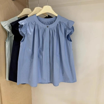 2026 Girls Summer Puff Sleeve Babydoll Blouse 100% Cotton Trendy Shirt for Big Kids Cute Casual Top for School Daily Wear